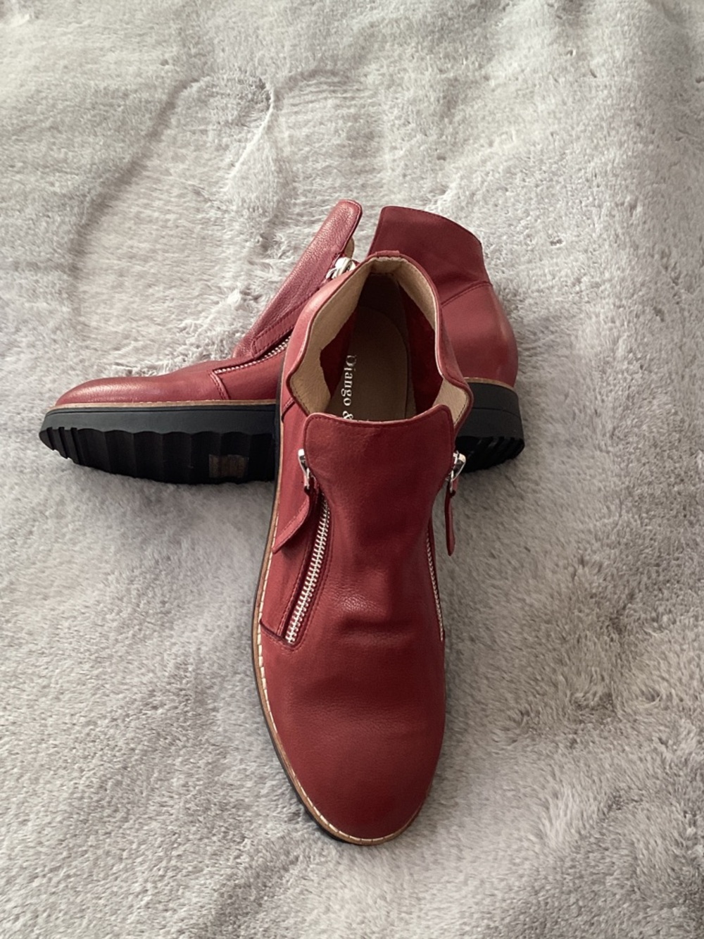 Red Women's Leather Ankle Booties with Side Zippers